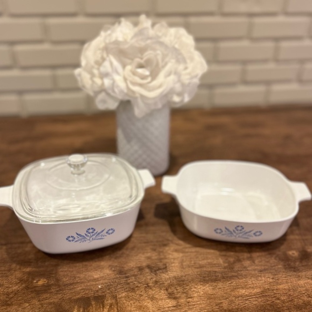 Corningware White Casserole Set with Blue Floral Design